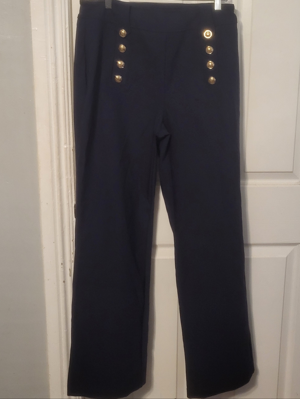 Rachel Zoe Navy Wide-Leg Trousers with Gold Accent Buttons